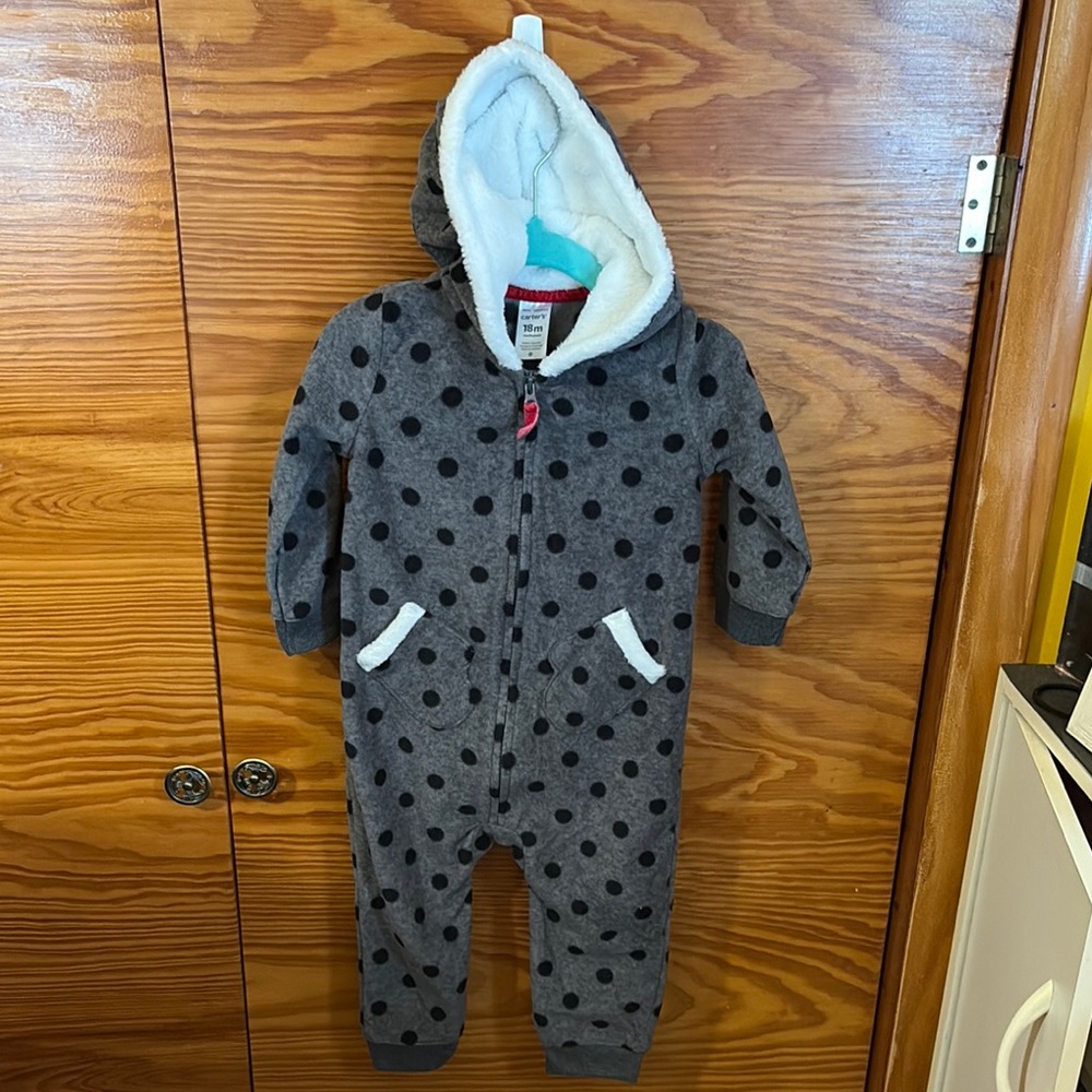 Carter's Gray and Black Polka Dot Footies with Cozy Fleece